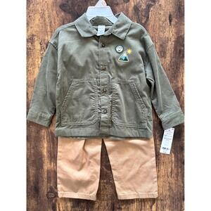 Carters Toddler Boys 2T Corduroy Shirt and Pants Set Olive Green & Tan NWT